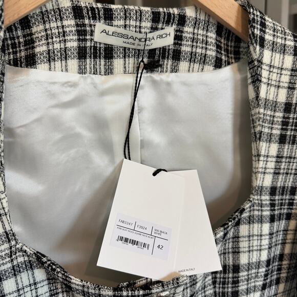 Alessandra Rich Prince of Wales Crop Jacket NEW Checked Plaid Light Wool NWT 42 - Picture 6 of 7